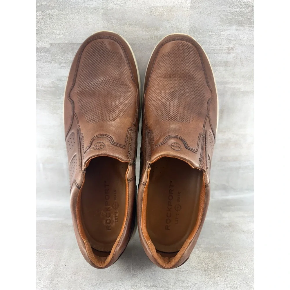 Rockport Men Brown Leather Lets Walk Slip On Loafers CH4263 Size 9.5 W